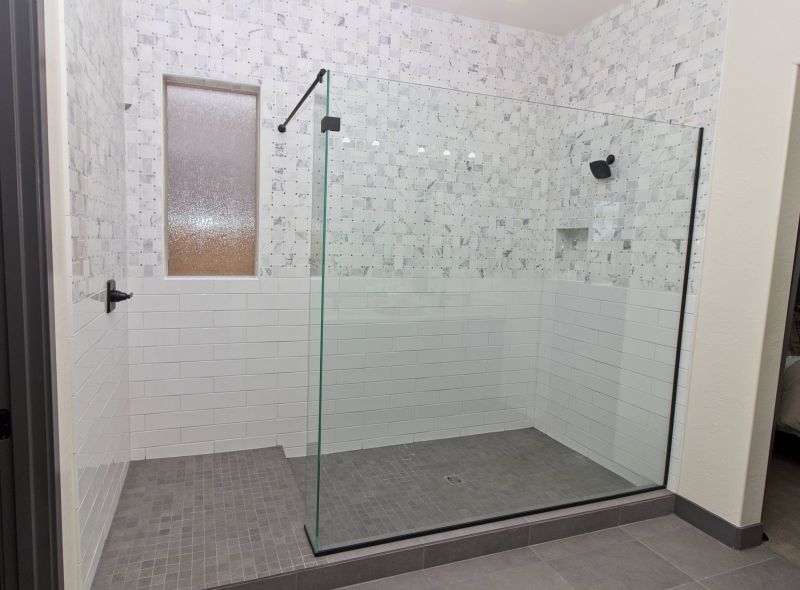 Walk-in Shower with Vertical Tile Accent Wall